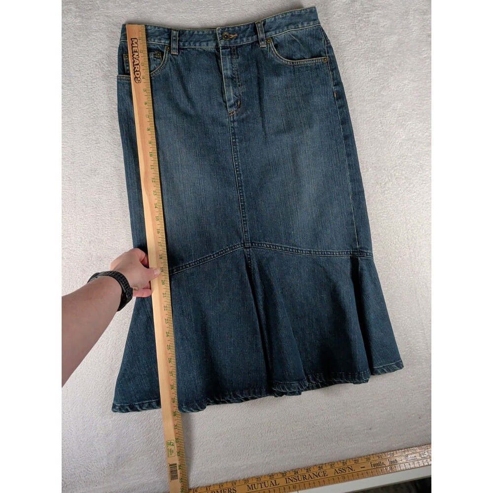 Lauren Jean Co. Ralph Lauren Denim Midi Skirt Womans 8 Vintage Y2K Trumpet - Picture 5 of 9